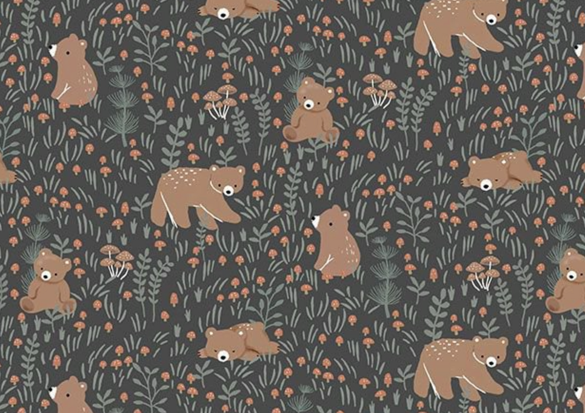 Timber & Tail STELLA-D3859 CHARCOAL Bear with Me Dear Stella Half Yard