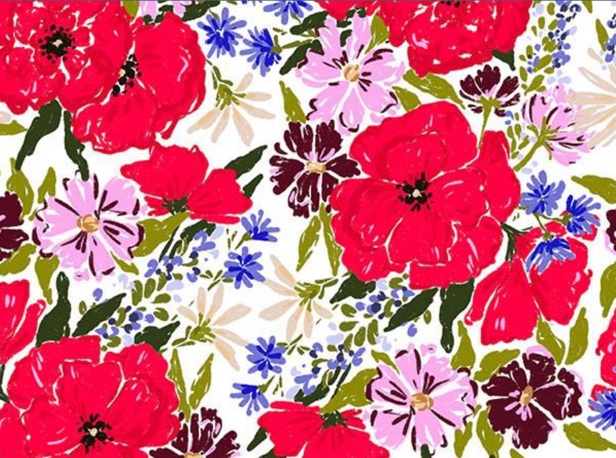 Summer Sparklers STELLA-DCWR3881 WHITE Poppy Bouquet Dear Stella Half Yard