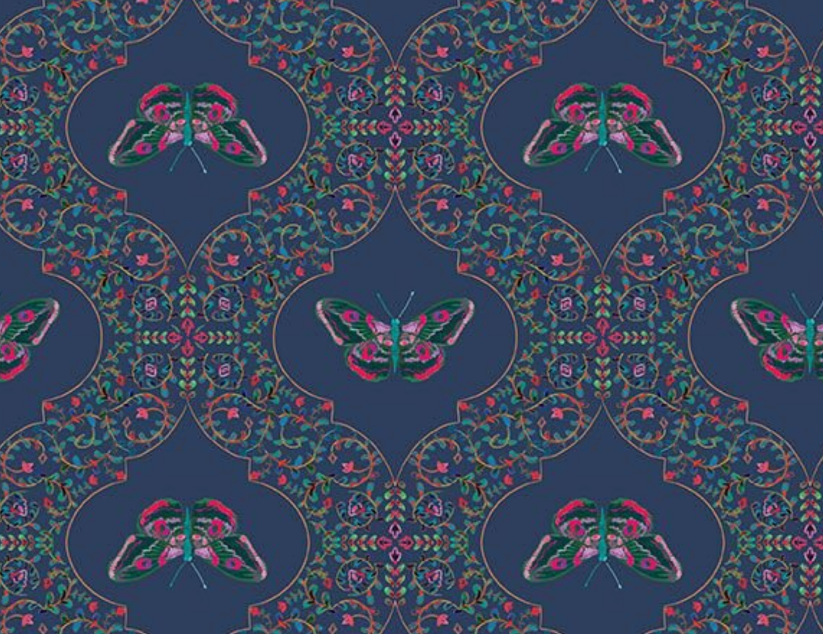 Tropical Daze STELLA-DFN3833 INDIGO Butterfly Filigree Dear Stella Half Yard