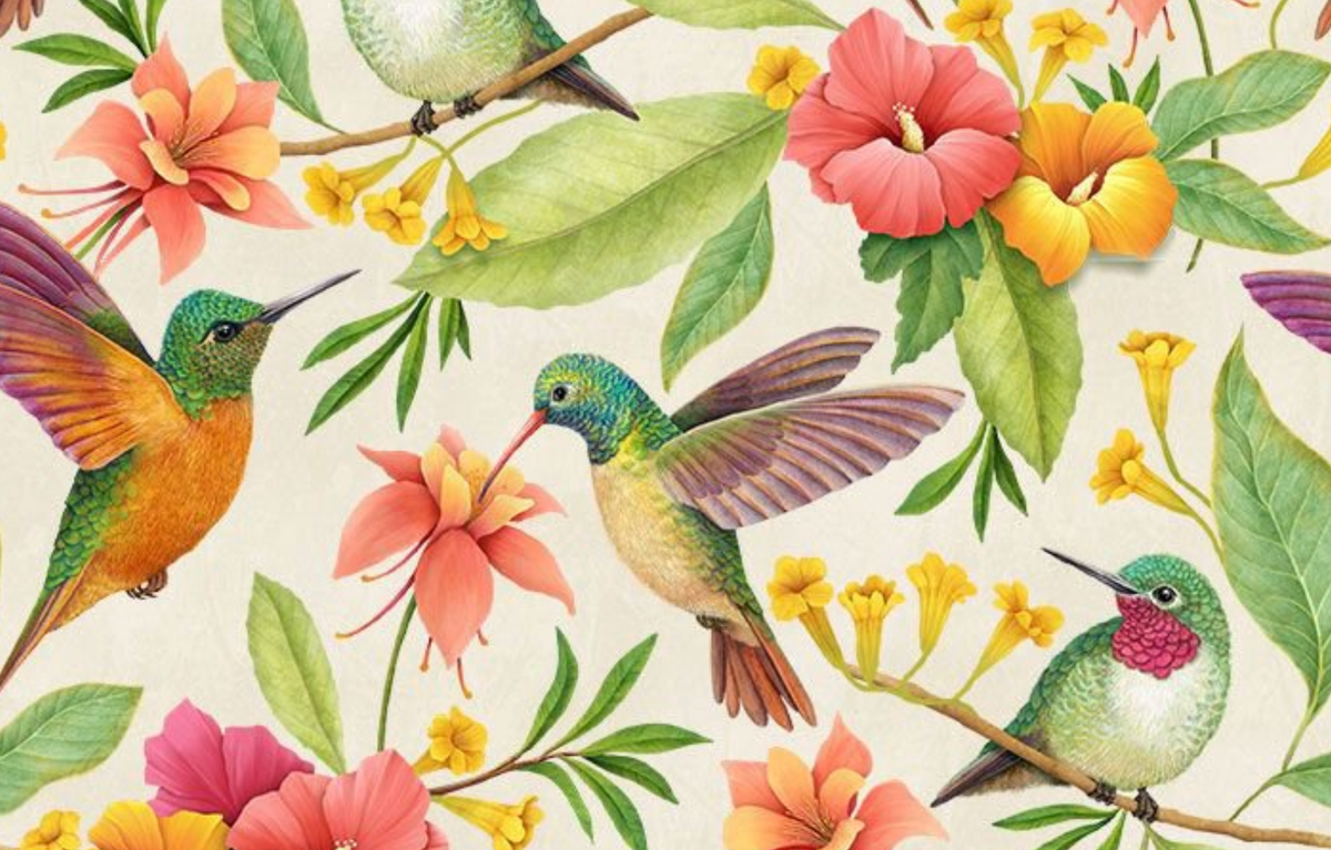 Paradise Found ROSIE-CD1915 MULTI Hummingbird & Tropical Florals Rosie Dore Timeless Treasures Half Yard