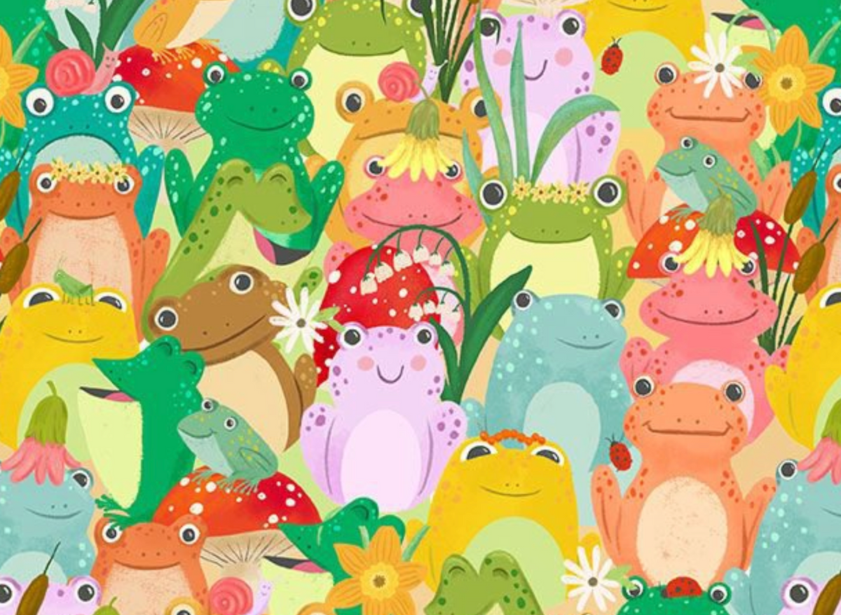 Pint-Sized Pets AT-CD4399 MULTI Frogs Alice & Tilly Timeless Treasures Half Yard