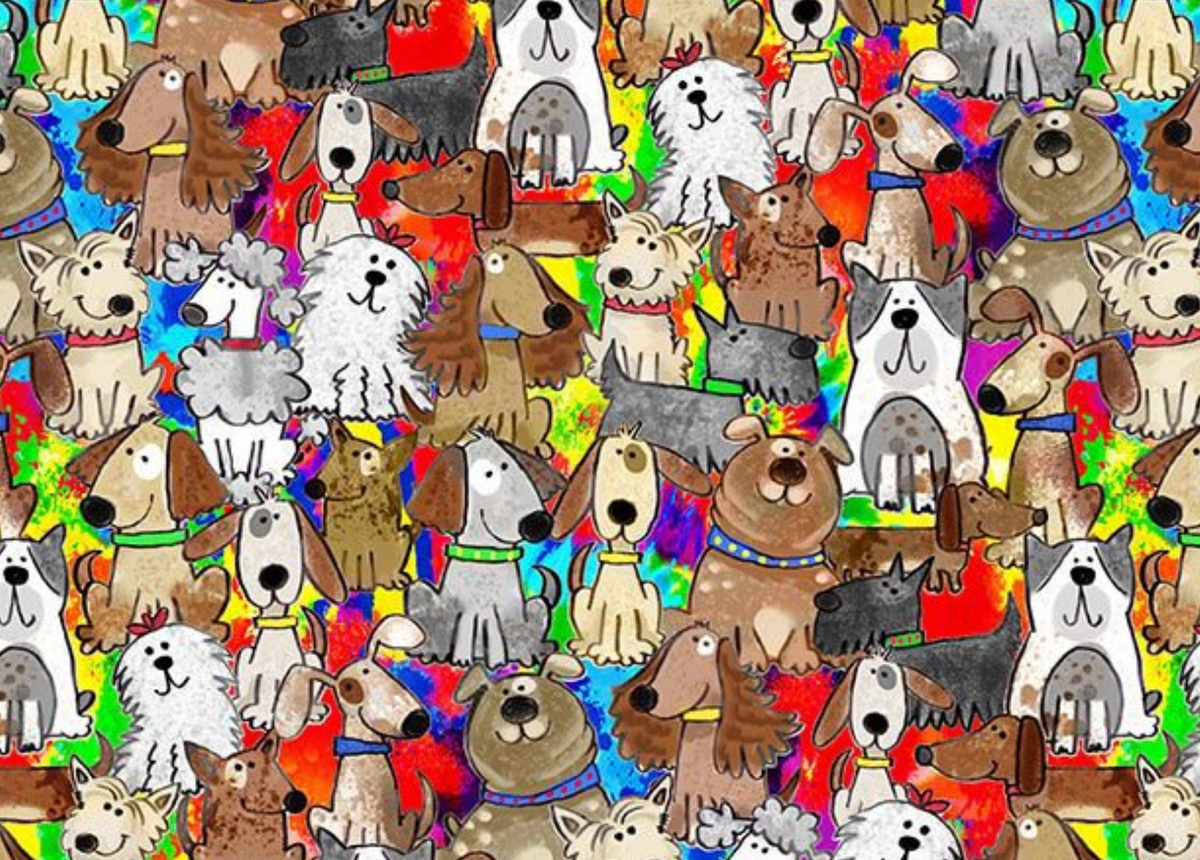 Top Dogs GAIL-CD4460 MULTI Dogs on Tie Dye Background Gail Cadden Timeless Treasures Half Yard