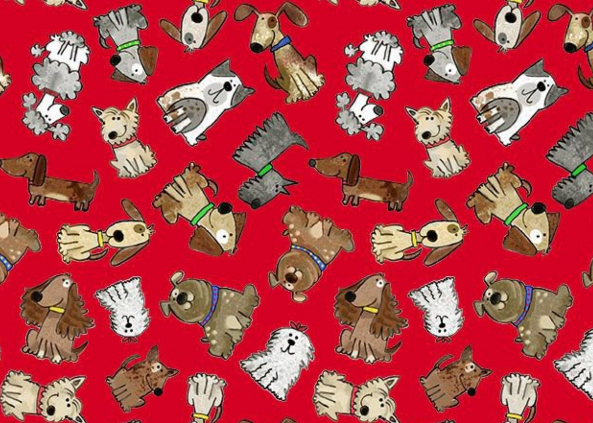 Top Dogs GAIL-CD4461 RED Tossed Dogs Gail Cadden Timeless Treasures Half Yard