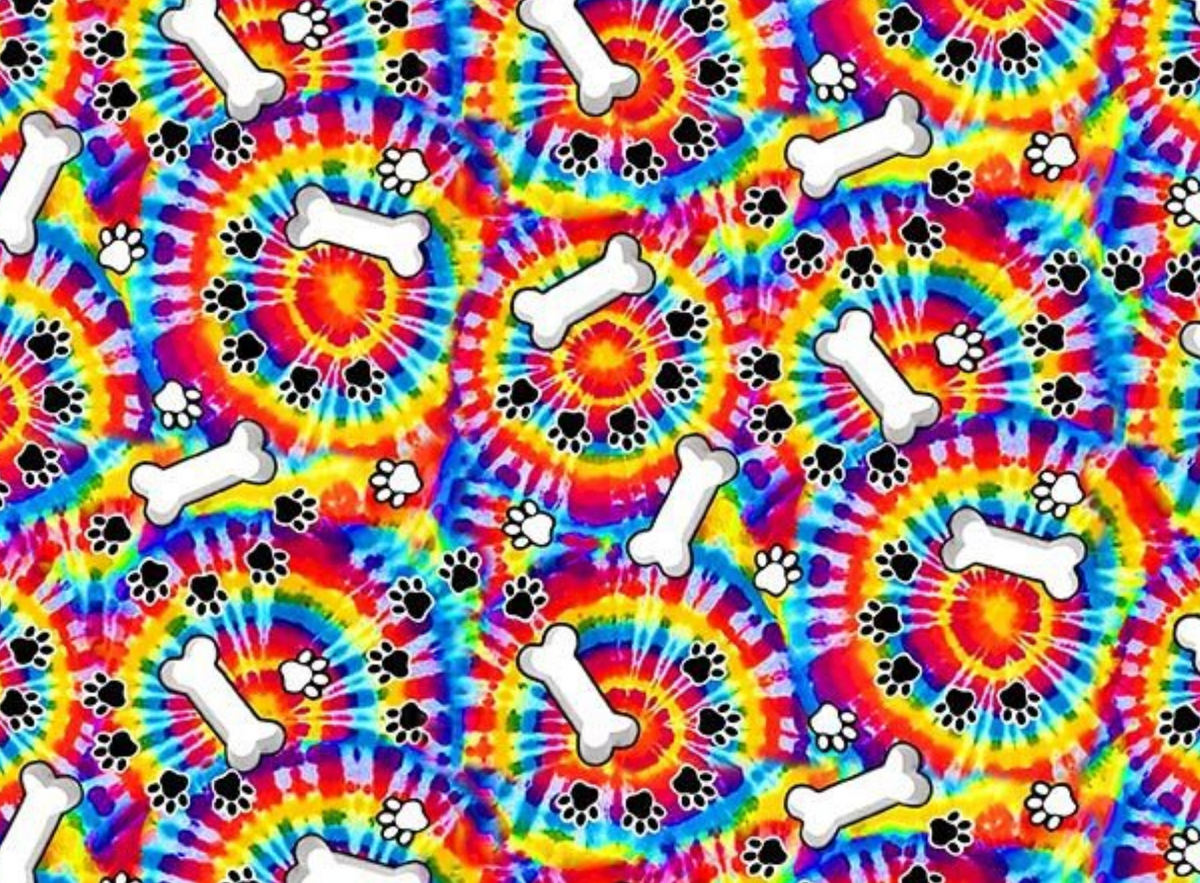 Top Dogs GAIL-CD4462 MULTI Bones & Paw on Tie Dye Gail Cadden Timeless Treasures Half Yard