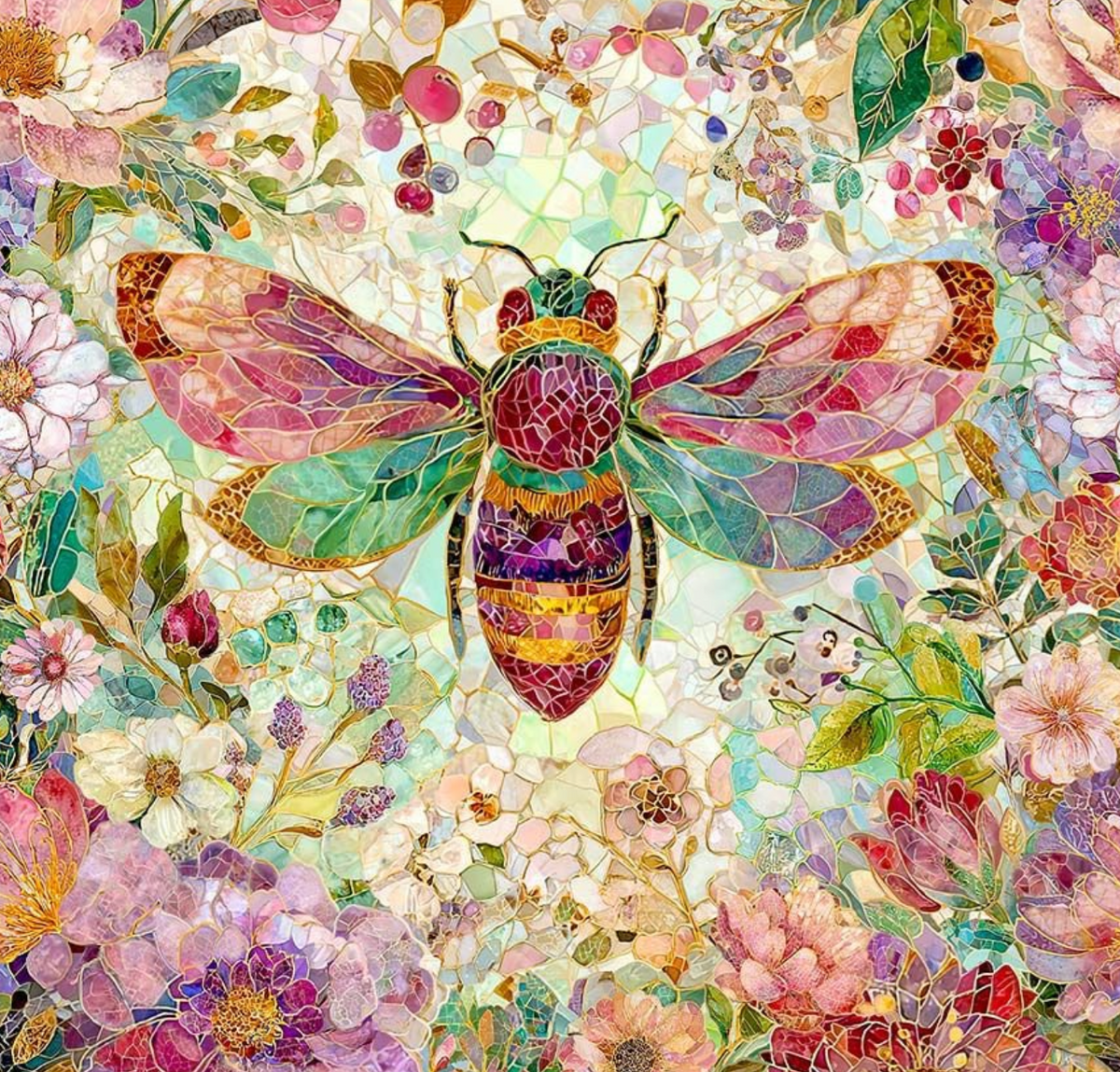 Mosaic Bee PANEL-CD4520 MULTI 24" Bee-autiful Floral Panel Timeless Treasures