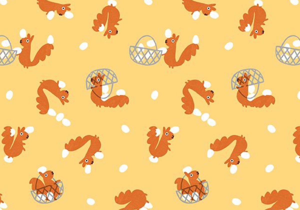 Bok Bok Meow STELLA-DLW3705 AMBER Eggstra Squirrely Leezaworks Dear Stella Half Yard