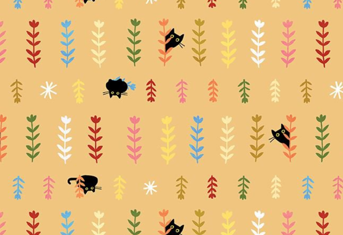 Bok Bok Meow STELLA-DLW3696 AMBER Seedlings Leezaworks Dear Stella Half Yard
