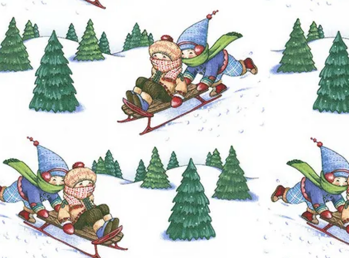 Snow Day PWMY042-WHITE Sleddin' Spot White Mary Engelbreit FreeSpirit Half Yard