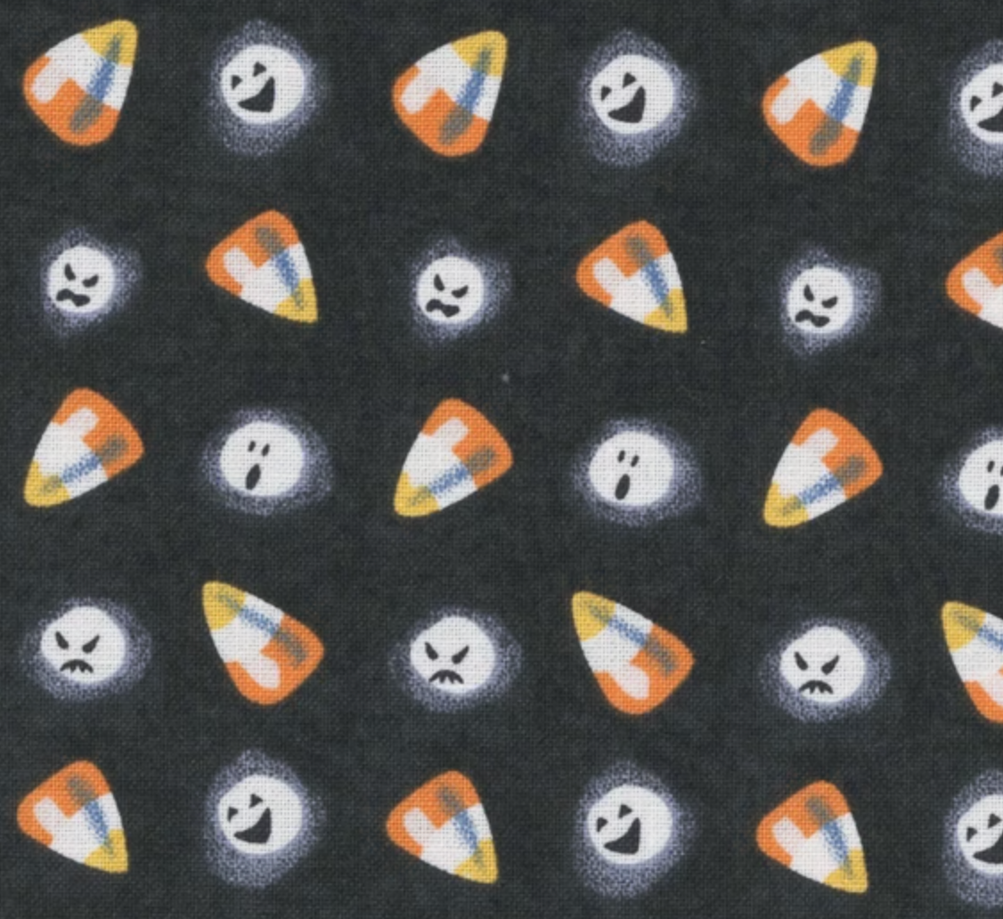 Moonlit Mischief PWMY045-BLACK Candy Corn Ghouls Mary Engelbreit FreeSpirit Half Yard