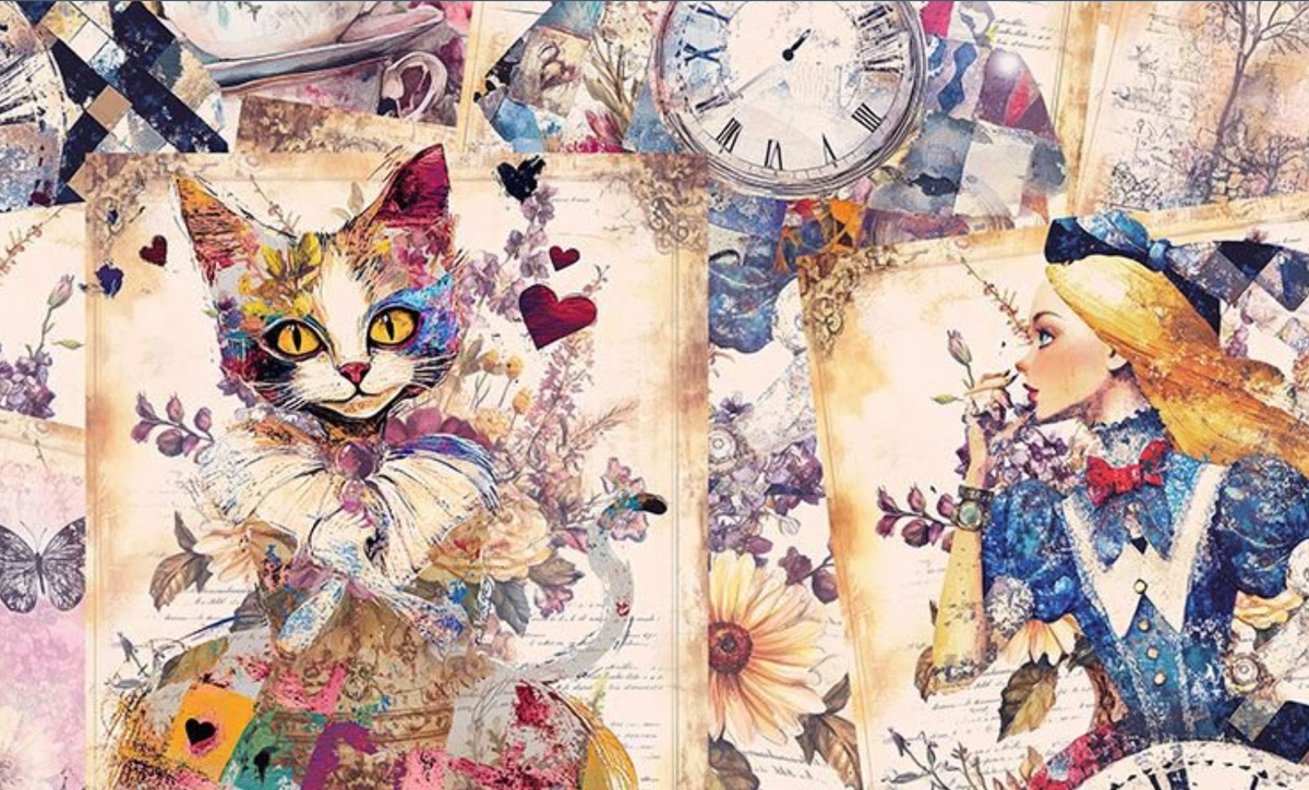 Looking Glass ERA-CD4021 MULTI Alice's Dream Collage Timeless Treasures Half Yard