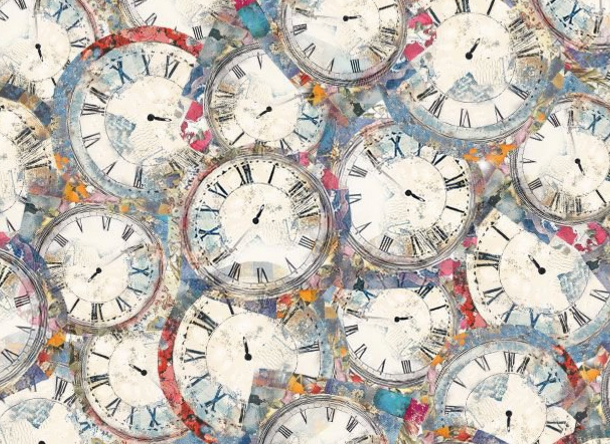 Looking Glass ERA-CD4503 MULTI Packed Vintage Clocks Timeless Treasures Half Yard