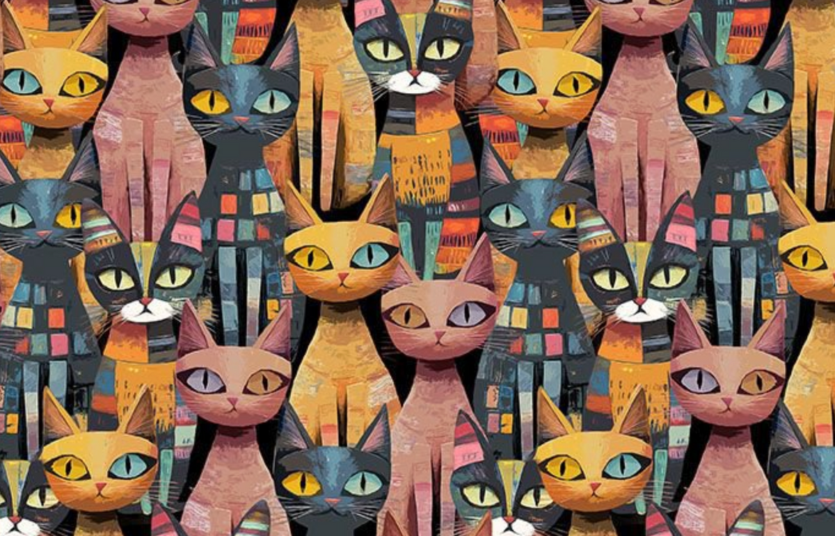Feline Folk CAT-CD4484 MULTI Packed Cats Timeless Treasures Half Yard