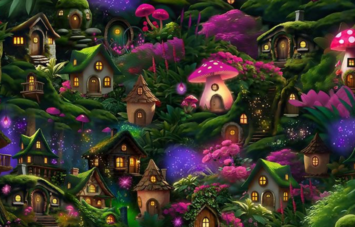 Fairy Forest FAIRY-CD4538 MULTI Fairy Forest Houses Timeless Treasures Half Yard