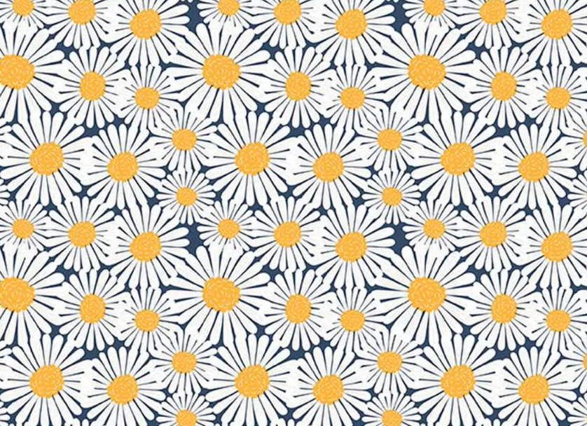 Sunshine & Dandelions C17923­-NAVY Daisies Blue Traci Reed Riley Blake Half Yard
