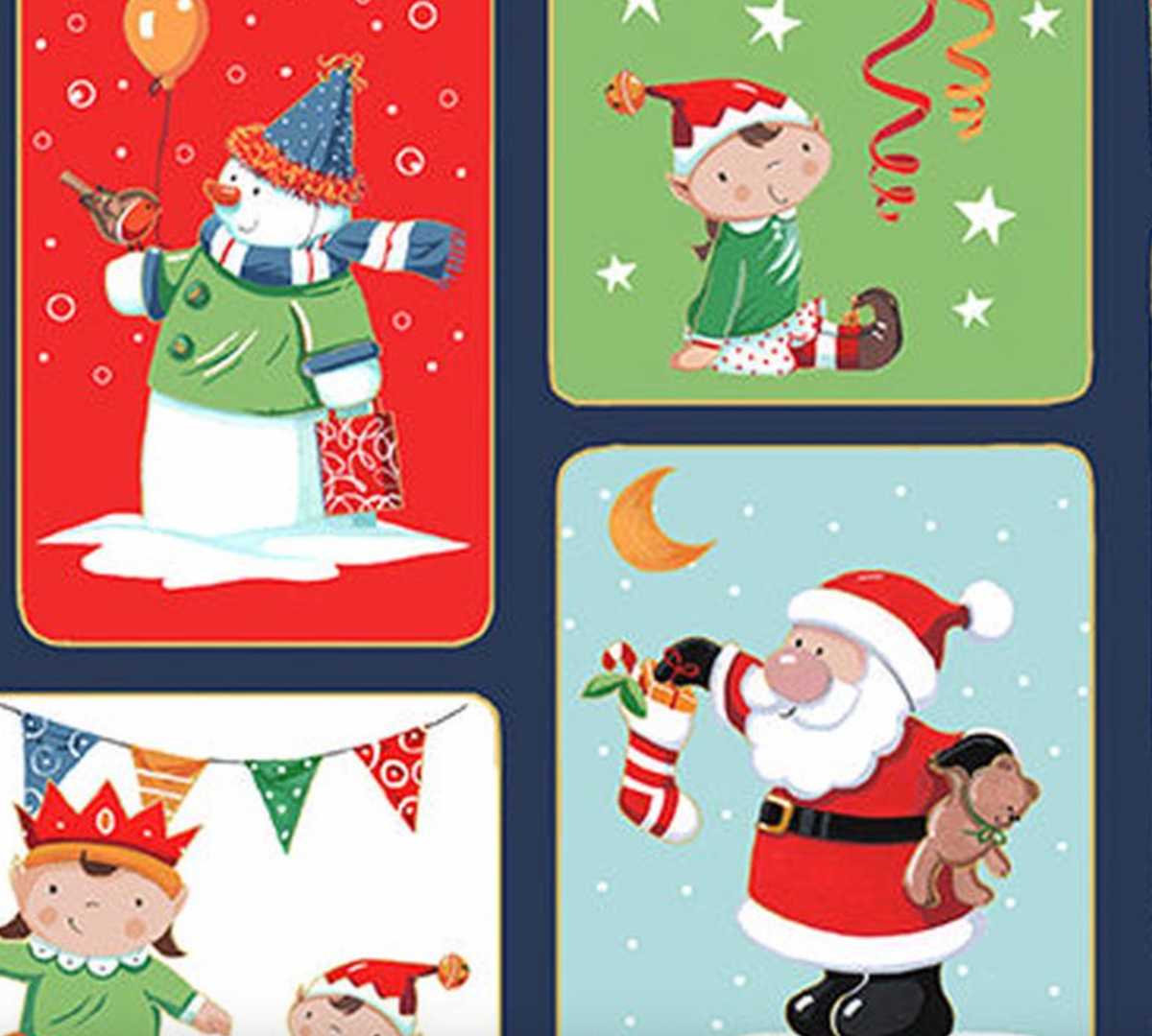 Santa's Christmas TP-2583-1 Santa Blocks Multi Makower Andover Half Yard