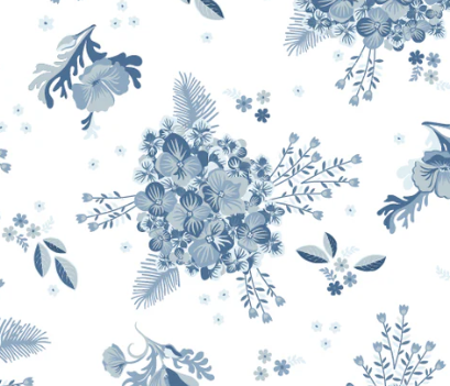 Hydrangeas Light LB25814 Lakeland Blues Samantha Walker Poppie Cotton Half Yard