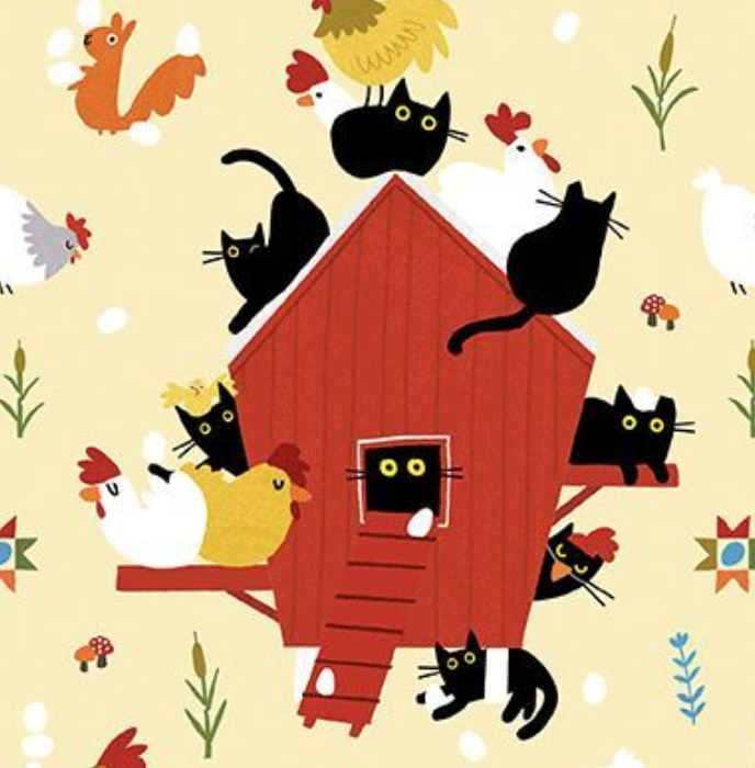 Leezaworks Bok Bok Meow LEMON Cats in the Coop STELLA-DLW3698 Dear Stella Half Yard