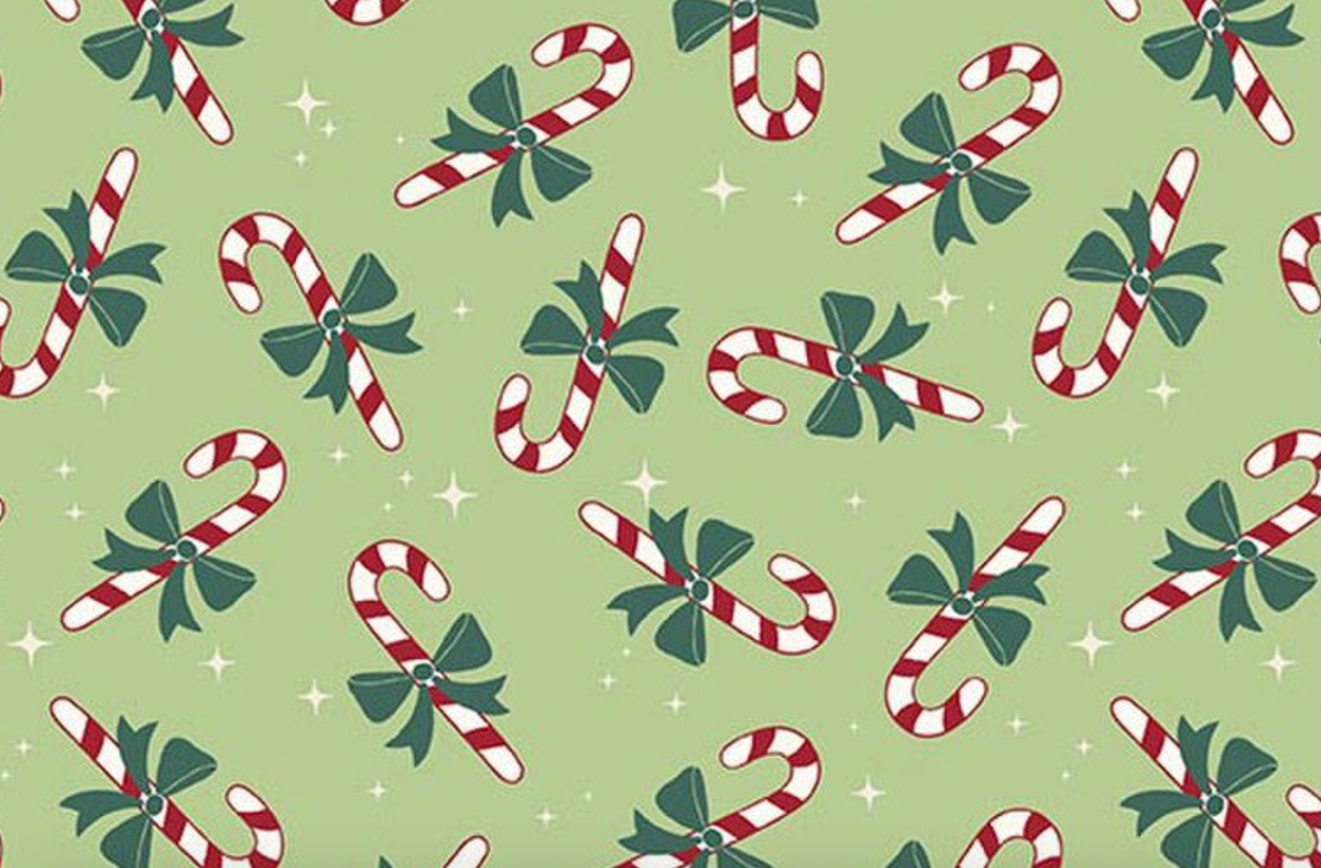 The North Pole F17754-HONEYDEW Flannel Candy Cane Honeydew My Mind's Eye Riley Blake Half Yard