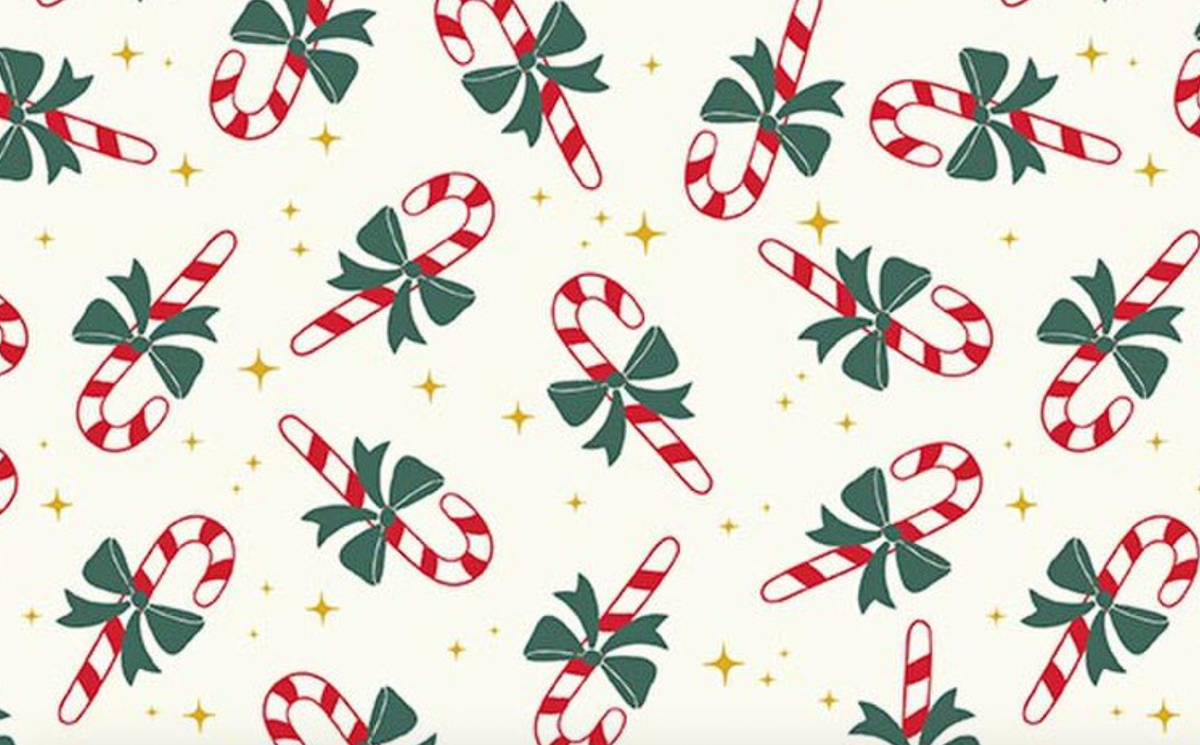 The North Pole F17754-WHITE Flannel Candy Cane White My Mind's Eye Riley Blake Half Yard