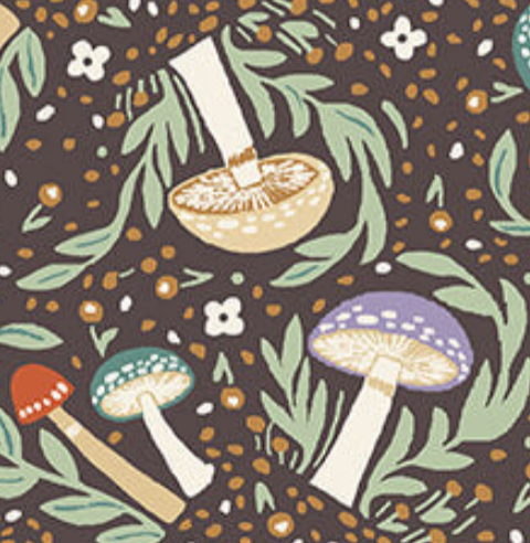 Woodland Mushroom Espresso 1637777B Cottage Core Jessica Flick Benartex 1637777B Half Yard