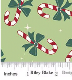 The North Pole F17754-HONEYDEW Flannel Candy Cane Honeydew My Mind's Eye Riley Blake Half Yard