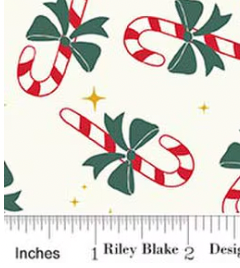 The North Pole F17754-WHITE Flannel Candy Cane White My Mind's Eye Riley Blake Half Yard