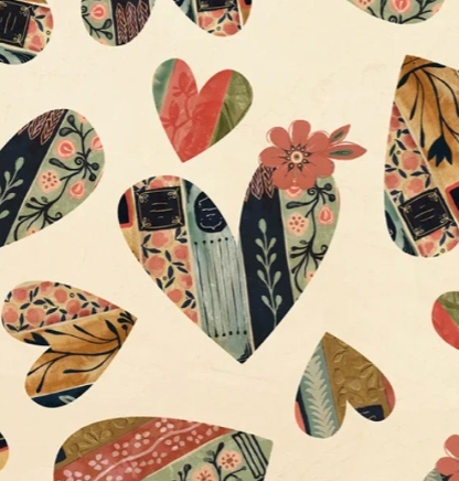 Novella Cream Book Heart NOVE6396 E  Toss Sally Barlow P&B Textiles Half Yard