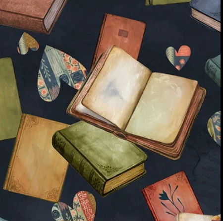 Novella Navy Book Lover Allover Sally Barlow P&B Textiles NOVE6394 N Half Yard