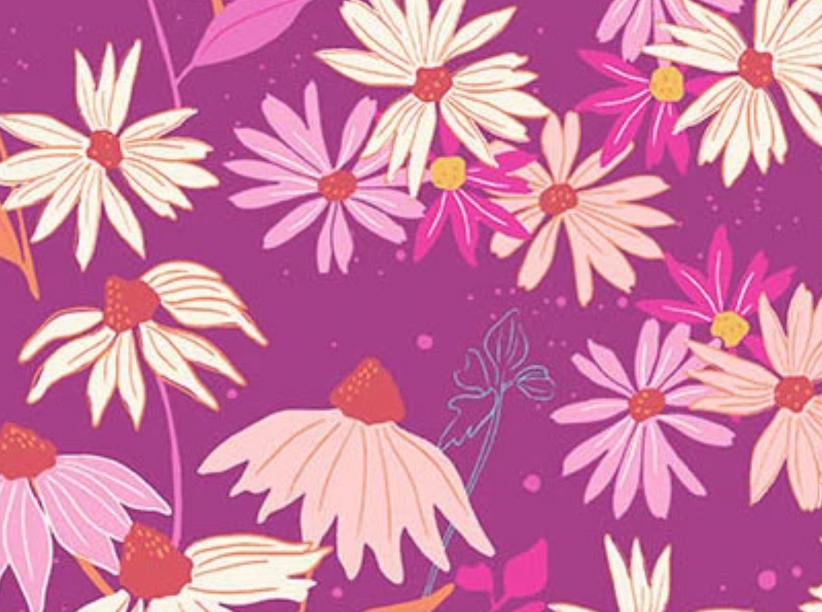 Petals and Stitches A-1566-P Fandango Echinacea Andover Half Yard