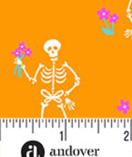 Ghostly Garden A-10196-O Skeleton Jig Orange Andover Half Yard