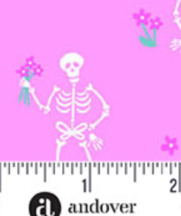 Ghostly Garden A-10196-E Skeleton Jig Pink Andover Half Yard