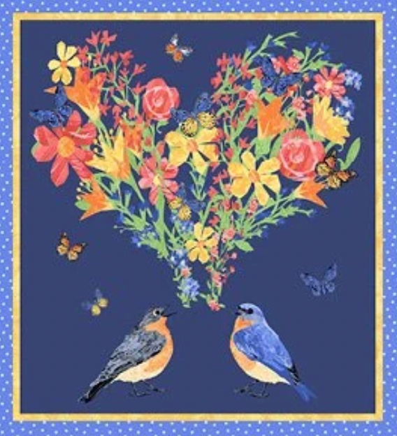 Lovebirds A-9861-B 24" Panel Blue Two Can Art Andover 50M