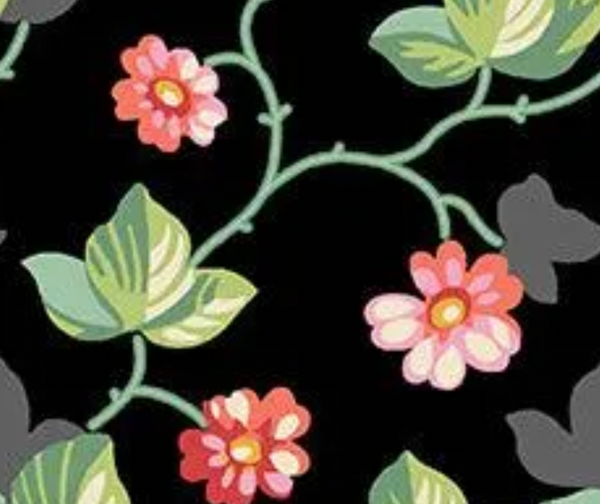 Poppies A-751-K Floral Vine Black Andover Half Yard