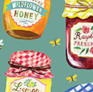 A Prairie Heart 1663084B Jam Jars Teal Katie Daisy Benartex Half Yard