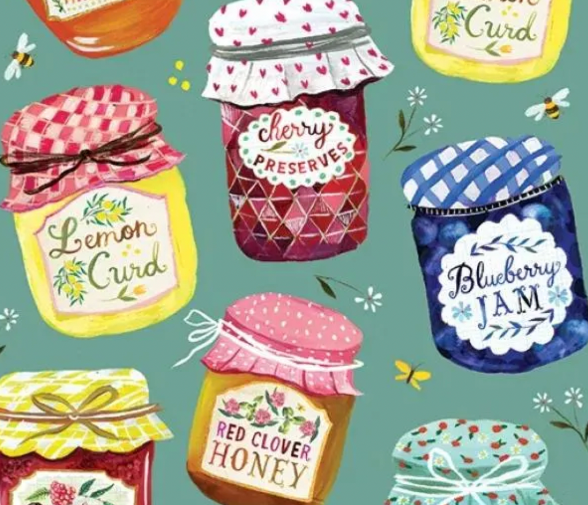 A Prairie Heart 1663084B Jam Jars Teal Katie Daisy Benartex Half Yard