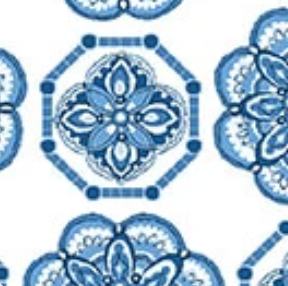 Bluesette 1344709B Tile Medallion White/Blue Benartex Half Yard