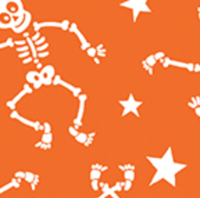 Glow-O-Ween 12963G37B Glowing Skeletons Orange Benartex Half Yard
