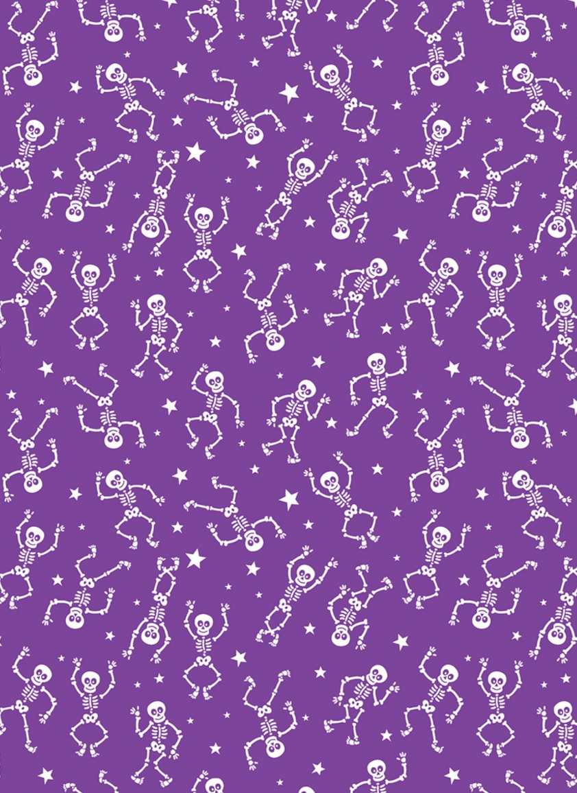 Glow-O-Ween 12963G66B Glowing Skeletons Purple Benartex Half Yard