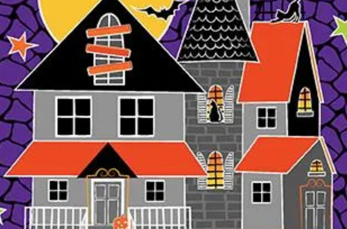 Glow-O-Ween 12958G66B Haunted Houses Purple Benartex Half Yard