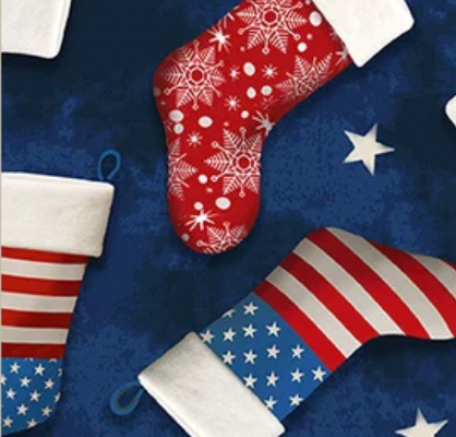 All-American Christmas 55276-4 Star-Spangled Stockings Blue Windham Half Yard