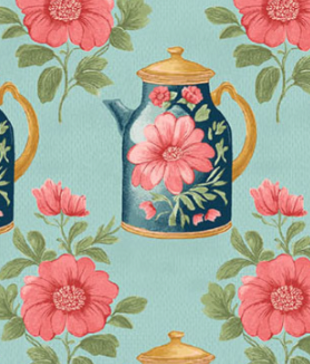 Sparrow Falls Afternoon Tea Teapot Blue A-10390-B1 Michael Nardi Andover Half Yard