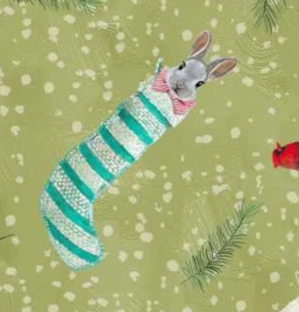 Holly Woods Critter Stockings 9245-61 Sage Studio E Half Yard