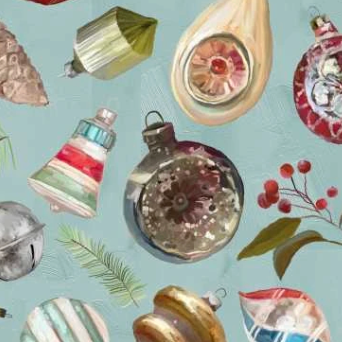 Holly Woods Vintage Ornaments 9240-79 Slate Studio E Half Yard