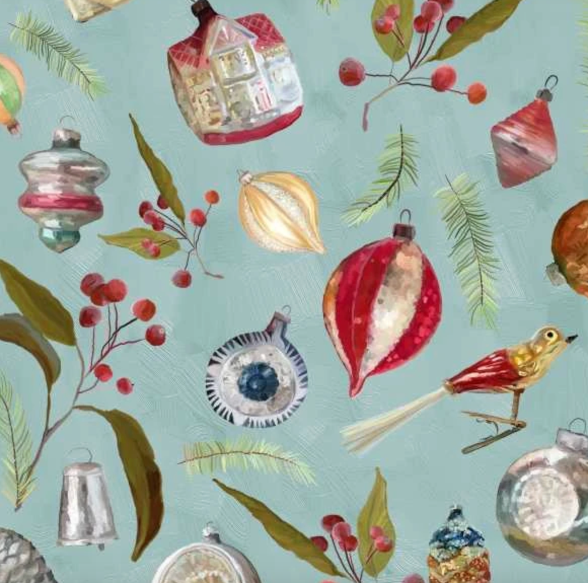 Holly Woods Vintage Ornaments 9240-79 Slate Studio E Half Yard