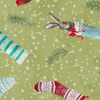 Holly Woods Critter Stockings 9245-61 Sage Studio E Half Yard