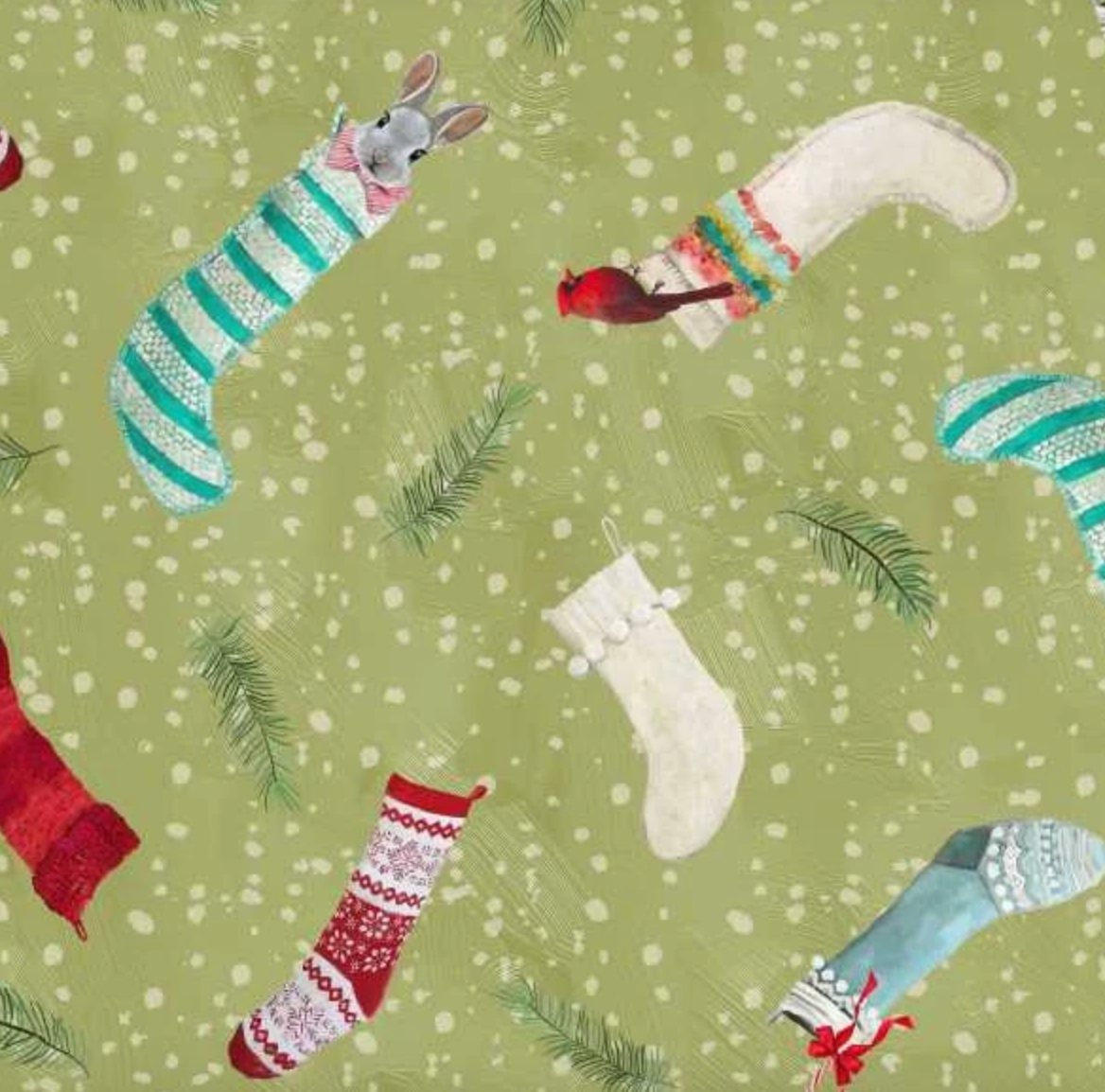 Holly Woods Critter Stockings 9245-61 Sage Studio E Half Yard