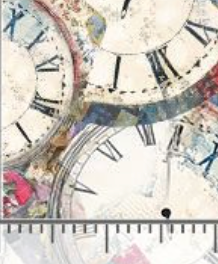 Looking Glass Packed Vintage Clocks ERA-CD4503 MULTI Timeless Treasures Half Yard
