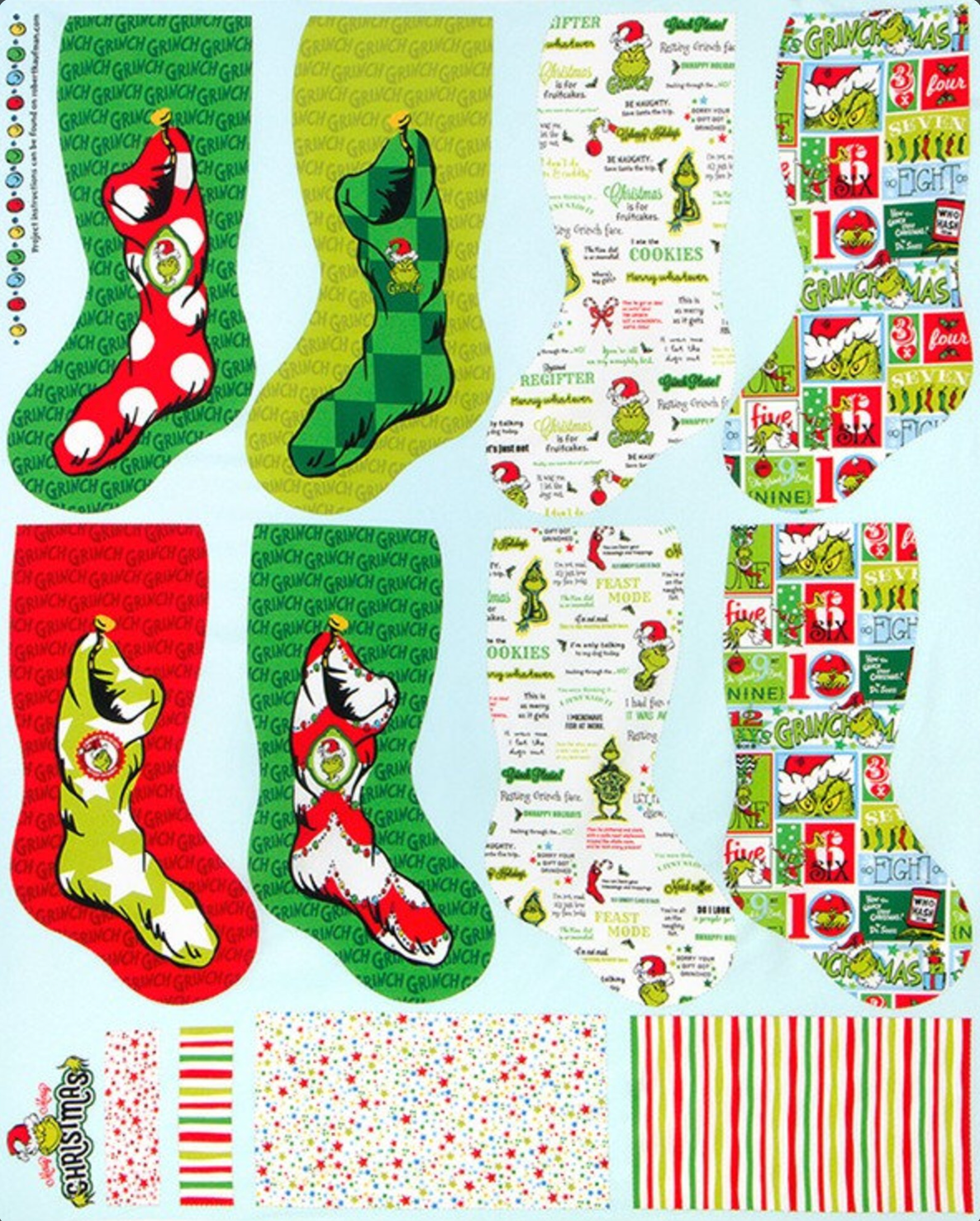 How the Grinch Stole Christmas 1 Yard Stocking Panel 20276 Robert Kaufman 203P