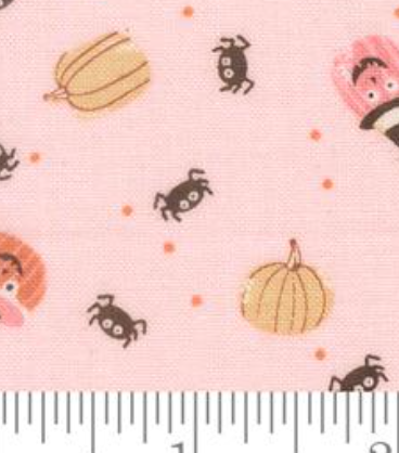 Purrs and Boos Friendly Pumpkin and Spiders Purrfect Pink 39064 12 Elena Amo Moda Half Yard
