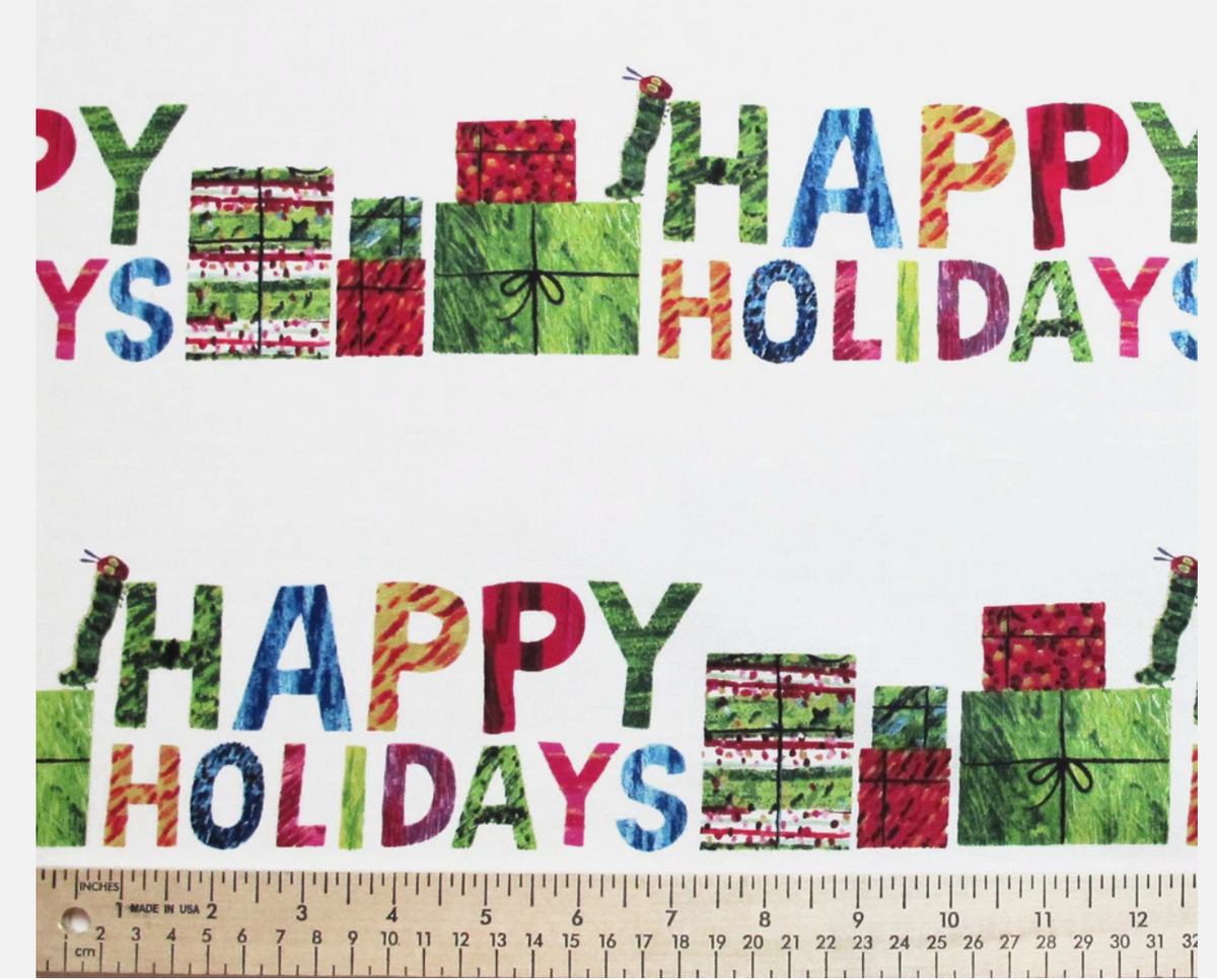 The Very Hungry Caterpillar Christmas Holiday Lettering A-7512-X - Half Yard